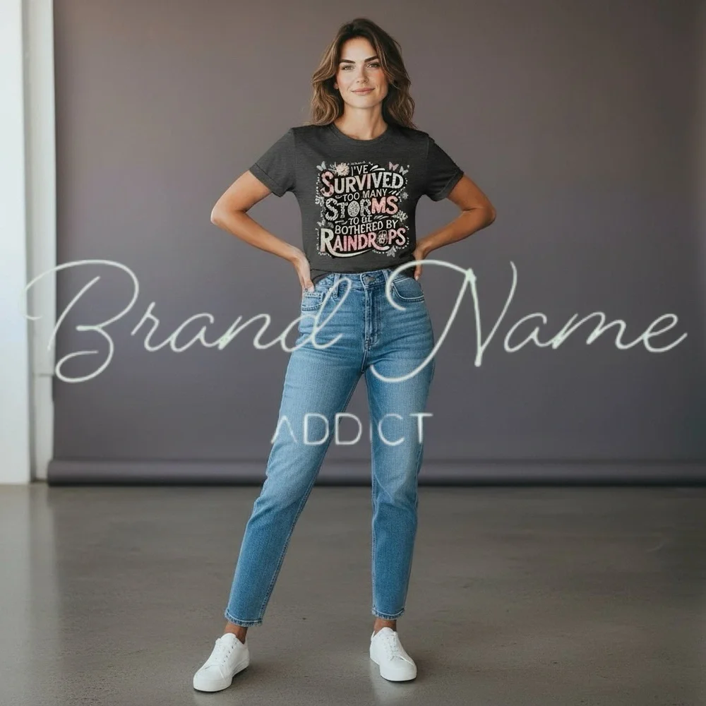 “I’ve Survived Too Many Storms” 100% Cotton Dark Gray Short Sleeve Tee - Picture 3 of 3